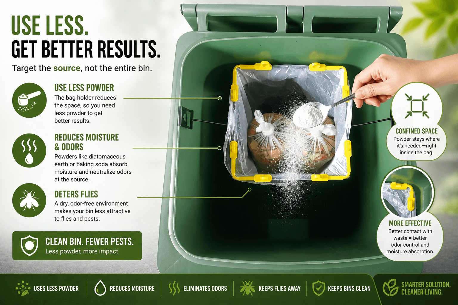 Adding baking soda to trash bag to prevent maggots and odor