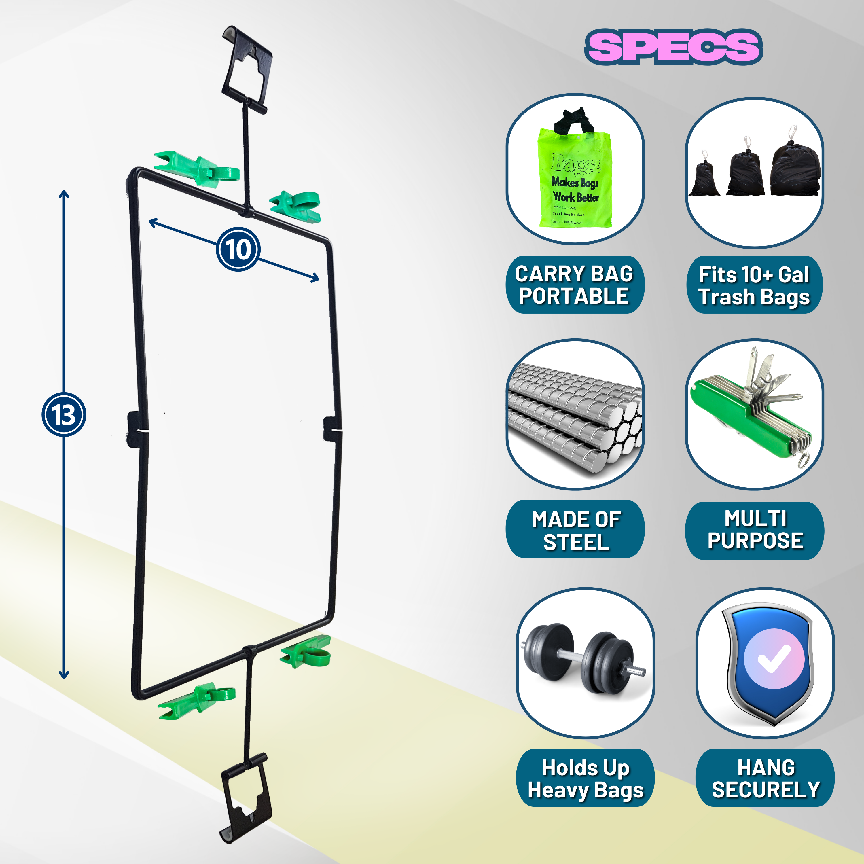 BagEZ Multi Purpose Trash Bag Holder - 10x13"