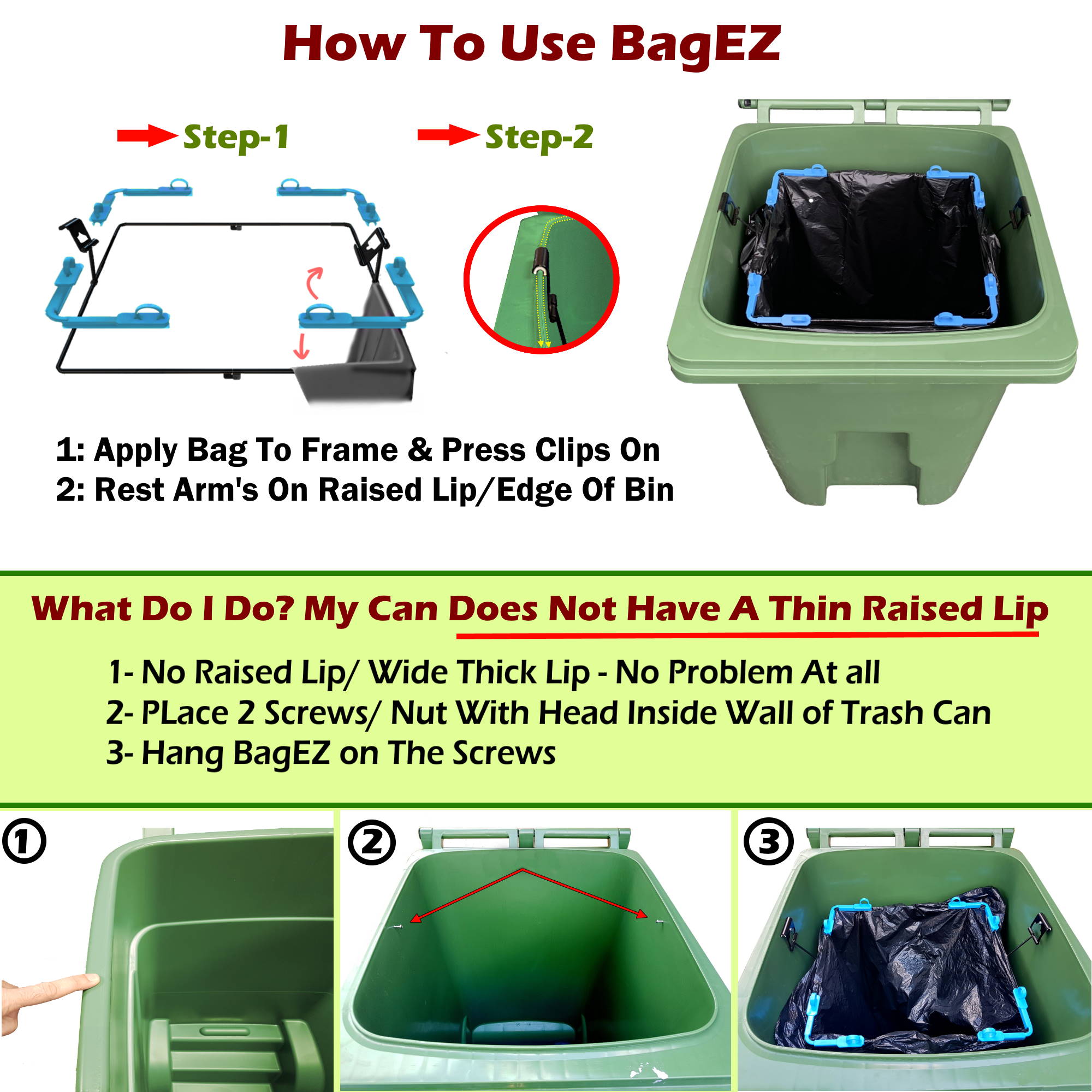how to use BagEZ trash can holders in different Bins