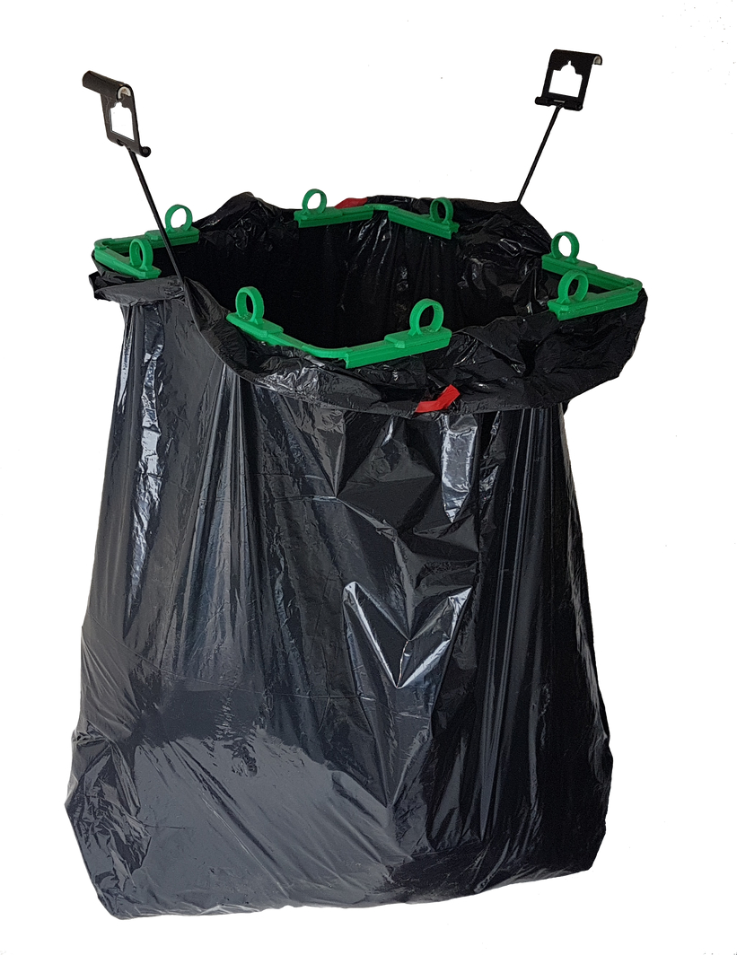 BagEZ trash bag holder for wm frame with Bag display