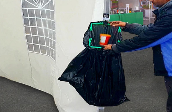 farmers markets trade shows waste management trash donation boxes alternative BagEZ